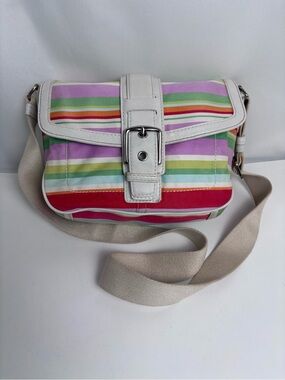 VTG Coach Hamptons Weekend Scribble Stripe Messenger Bag Crossbody F10701 Multi